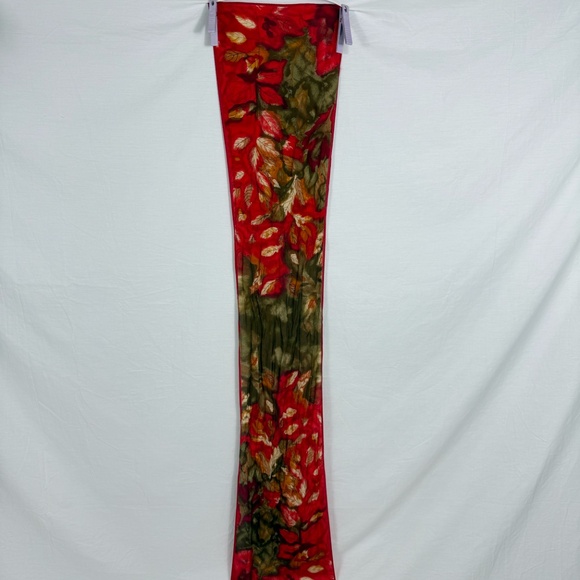 Vera Ibiza Silk Red Scarf With Gold and Green Leaves 52" Long - Picture 10 of 10